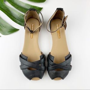 Gee Wawa Classic Anthropologie Black Leather Sandals Ankle Strap 8